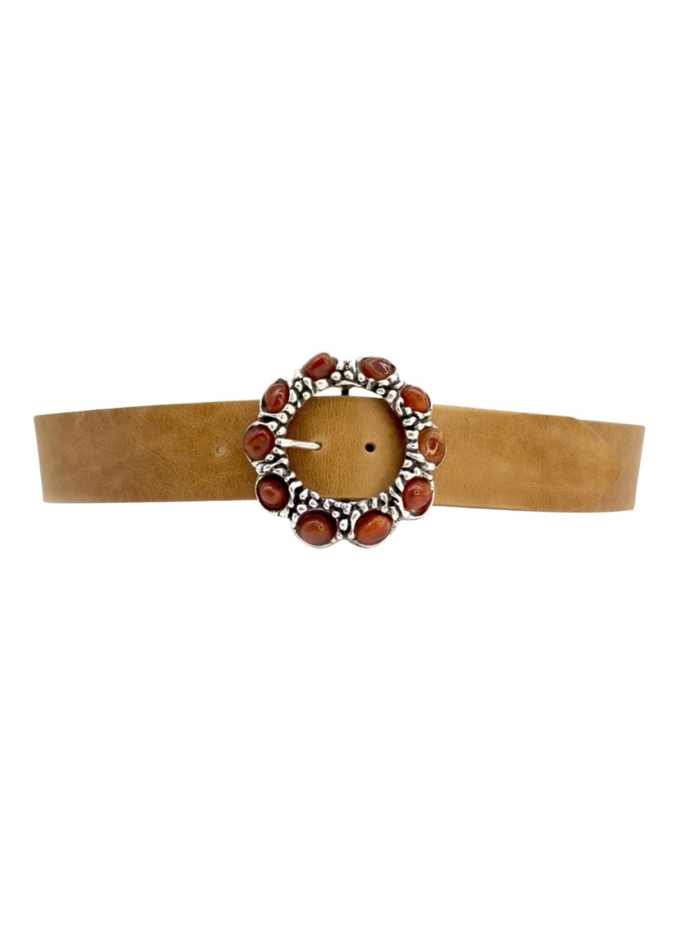 Streets Ahead Hally Round Buckle Wide Band Leather Belt Tan Size Small